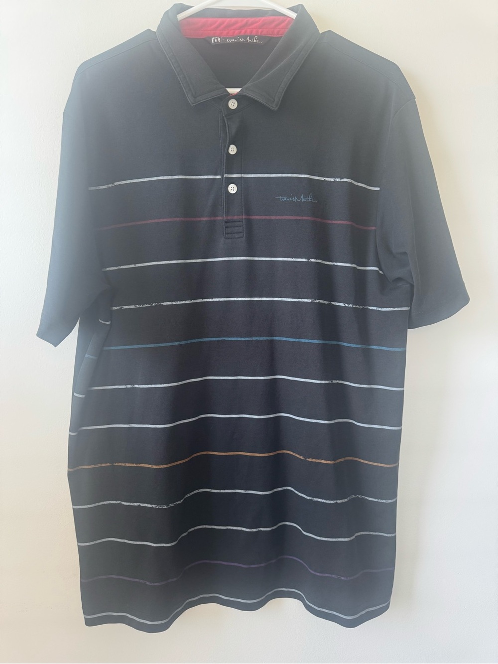 Travis Mathew Black Striped Quarter Button Down Polo Sz L Pima Cotton